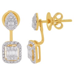 Natural 0.61 Carat Diamond Pave Jacket Earrings Solid 18k Yellow Gold Jewelry
