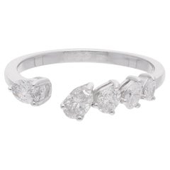 Nature 0.61 Carat SI/H Diamond Open Cuff Band Ring 14 Karat White Gold