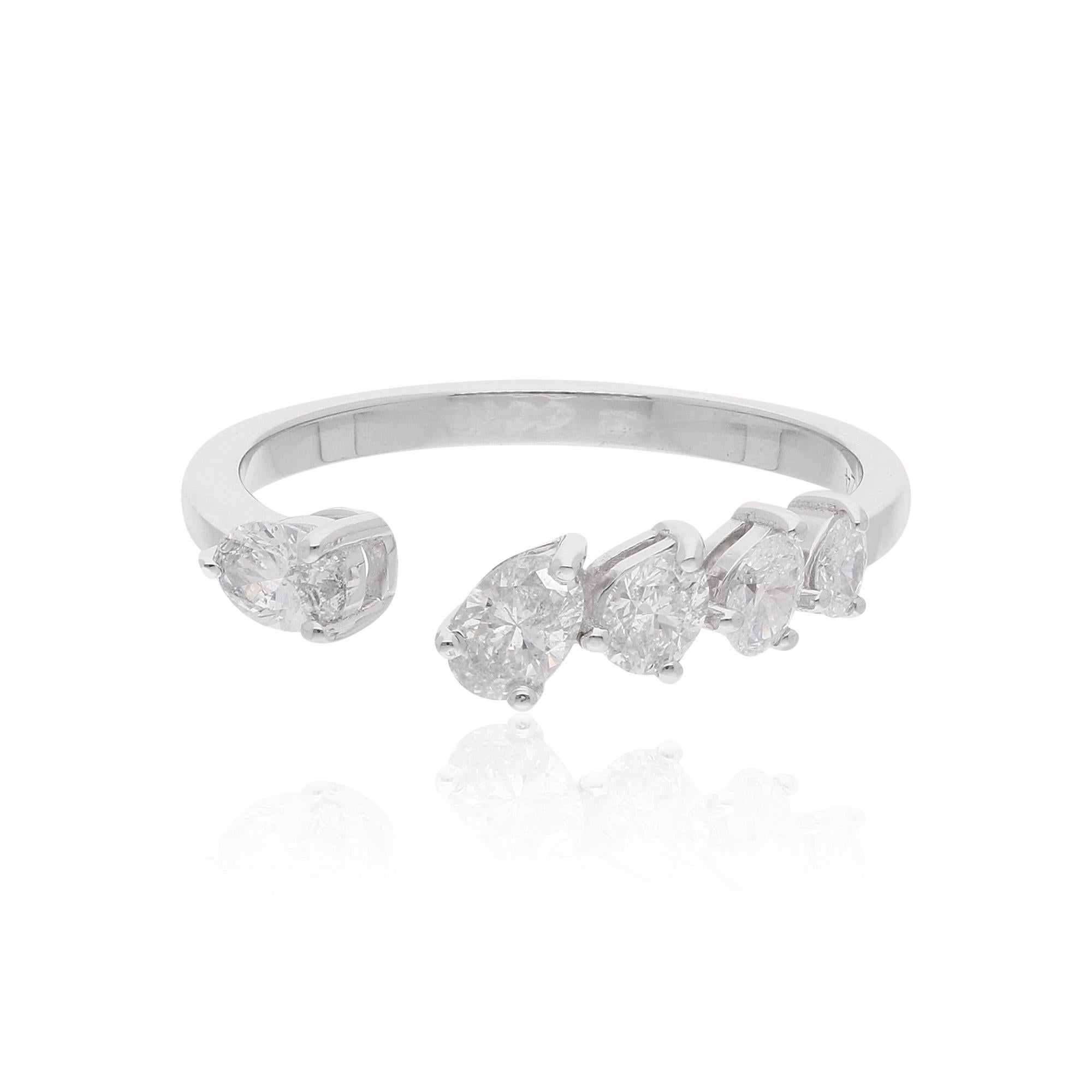 Im Angebot: Natürlicher 0,61 Karat SI/H Diamant offener Manschettenring 18 Karat Weißgold () 4