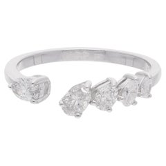 Natural 0.61 Carat SI/H Diamond Open Cuff Band Ring 18 Karat White Gold
