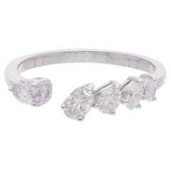 Natural 0.61 Carat SI/H Oval Shape Diamond Cuff Ring 18 Karat White Gold Jewelry