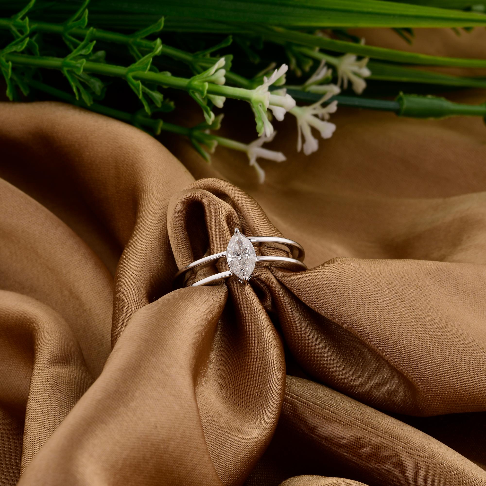 En venta: Anillo de diamantes marquesa solitario natural de 0,61 quilates Joyas de oro blanco de 14 quilates  3