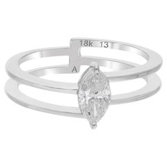 Natural 0.61 Carat Solitaire Marquise Diamond Ring 18 Karat White Gold Jewelry