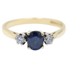 Natural 0.61ct Sapphire & Diamond Trilogy Ring in 18K Yellow Gold Size US 7