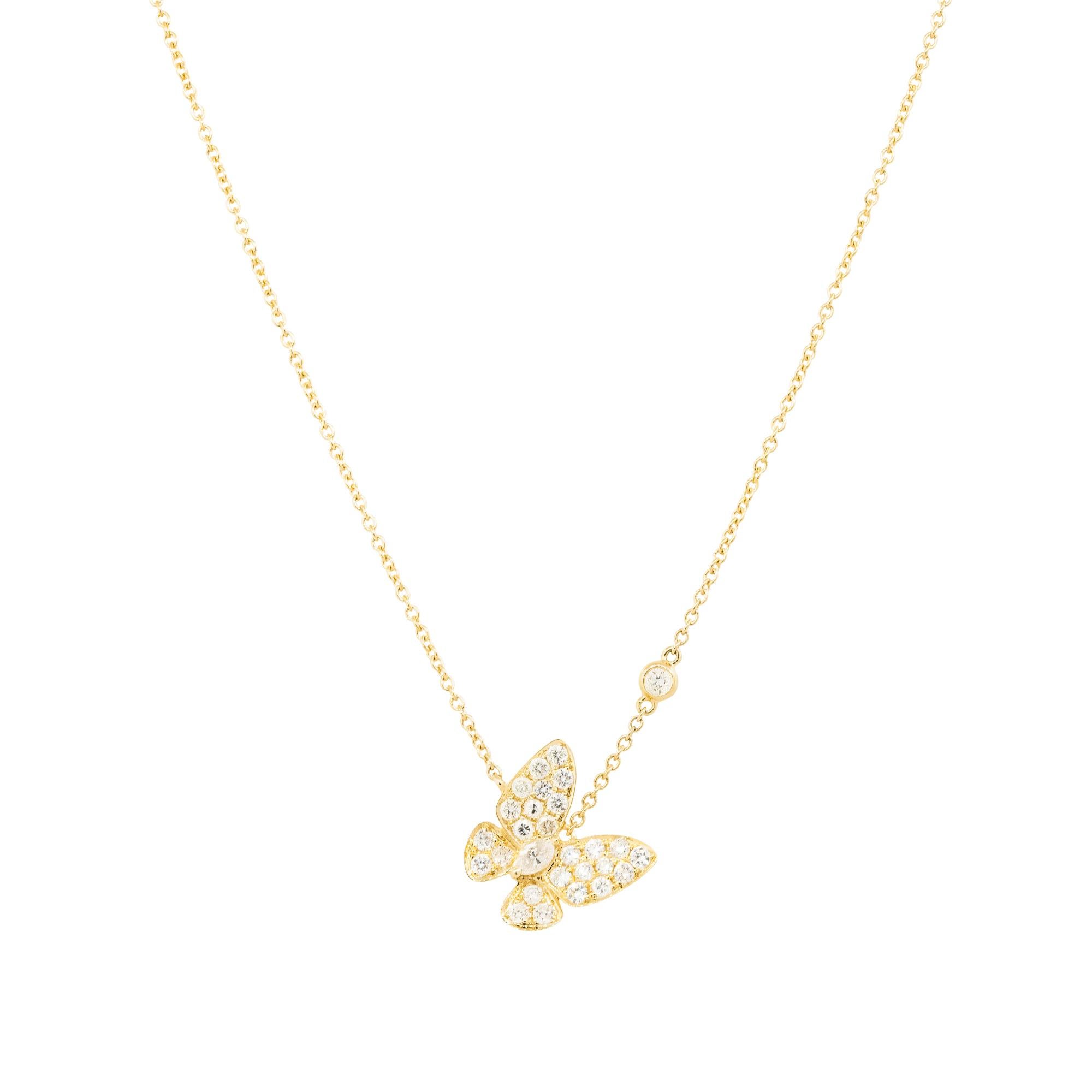 Natural 0.62 Carat Pave Diamond Butterfly 18-Karat Necklace

Calling all butterfly lovers out there! This is the perfect gift for the holiday season or any special occasion. 

Material: 18k Yellow Gold
Diamond Details: There are approximately 0.62