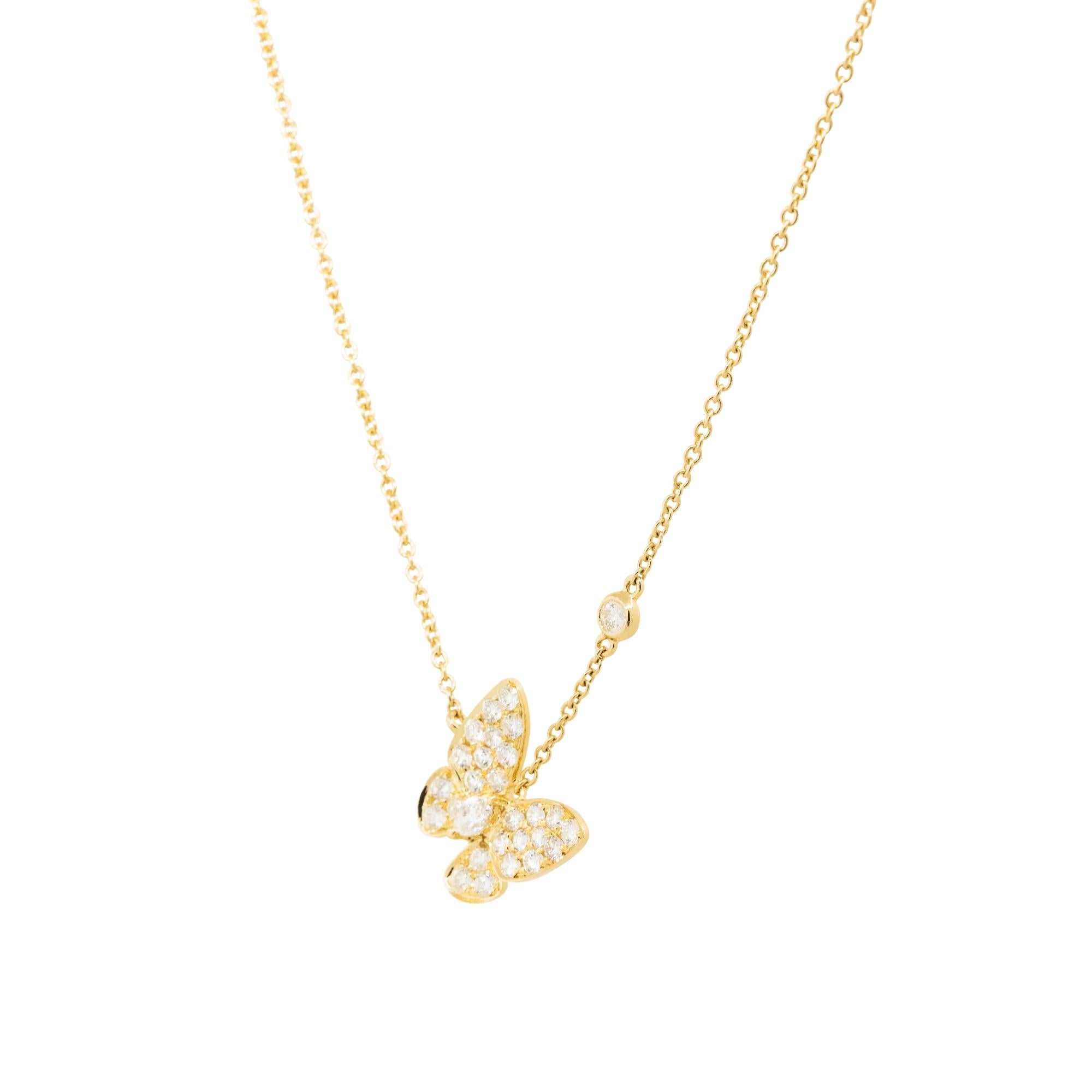 Modern Natural 0.62 Carat Pave Diamond Butterfly 18-Karat Necklace In Stock For Sale