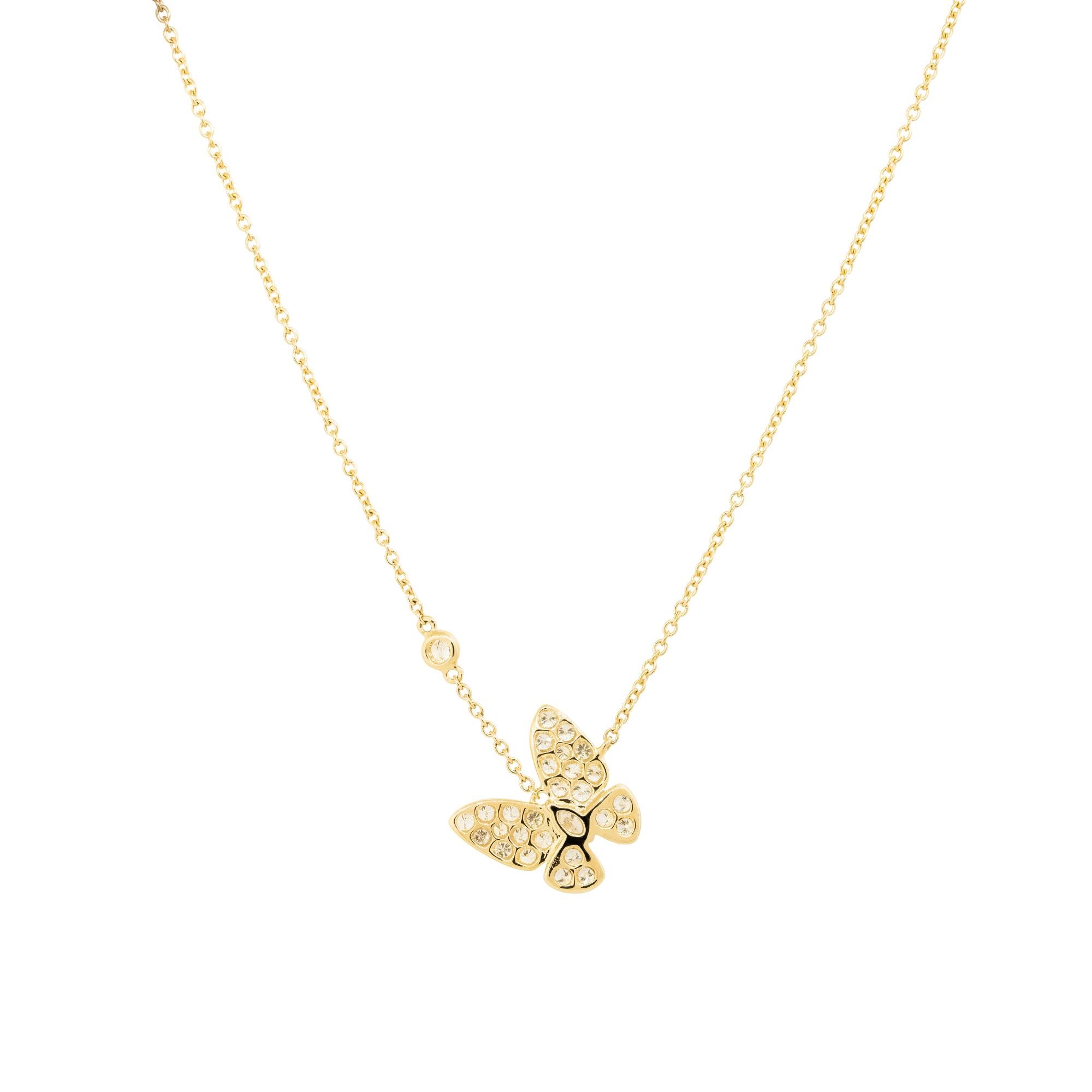 Natural 0.62 Carat Pave Diamond Butterfly 18-Karat Necklace In Stock In New Condition For Sale In Boca Raton, FL