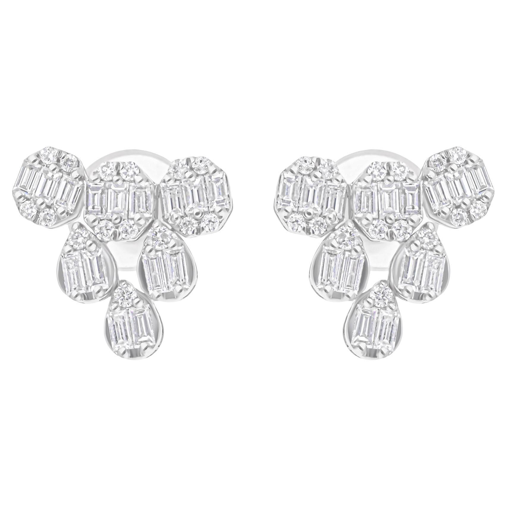 Pendientes de diamantes redondos baguette SI/H naturales de 0,62 quilates y oro blanco de 14 quilates