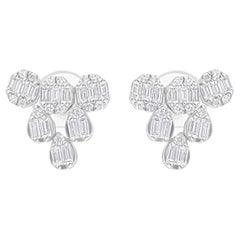 Pendientes de diamantes redondos baguette SI/H naturales de 0,62 quilates y oro blanco de 14 quilates