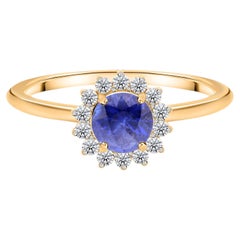 0.63 Ct Blue Sapphire & 0.14 Ct Diamond Engagement Ring in 18K Yellow Gold