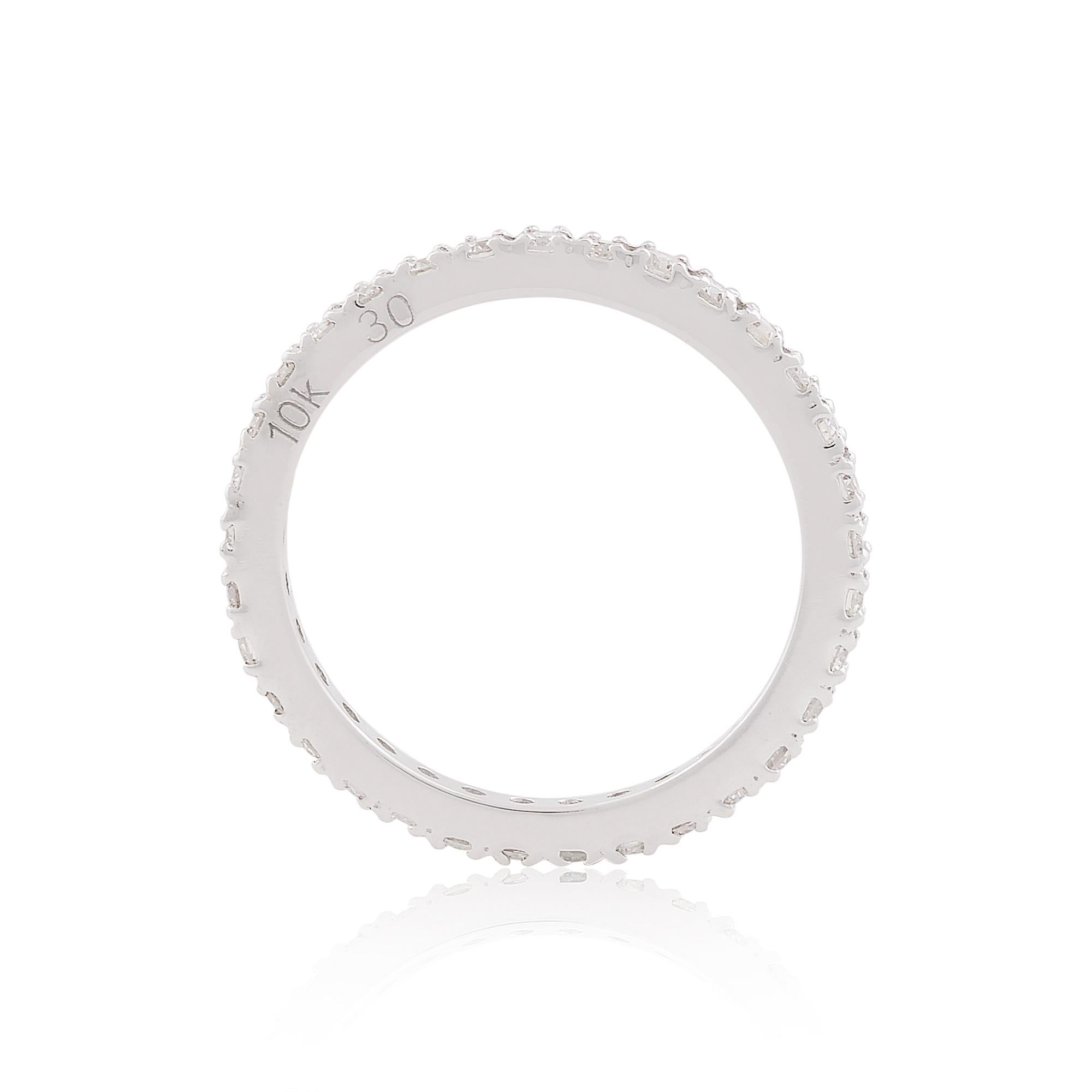 Modern Natural 0.63 Carat Pave Diamond Eternity Band Ring 10 Karat White Gold Jewelry For Sale