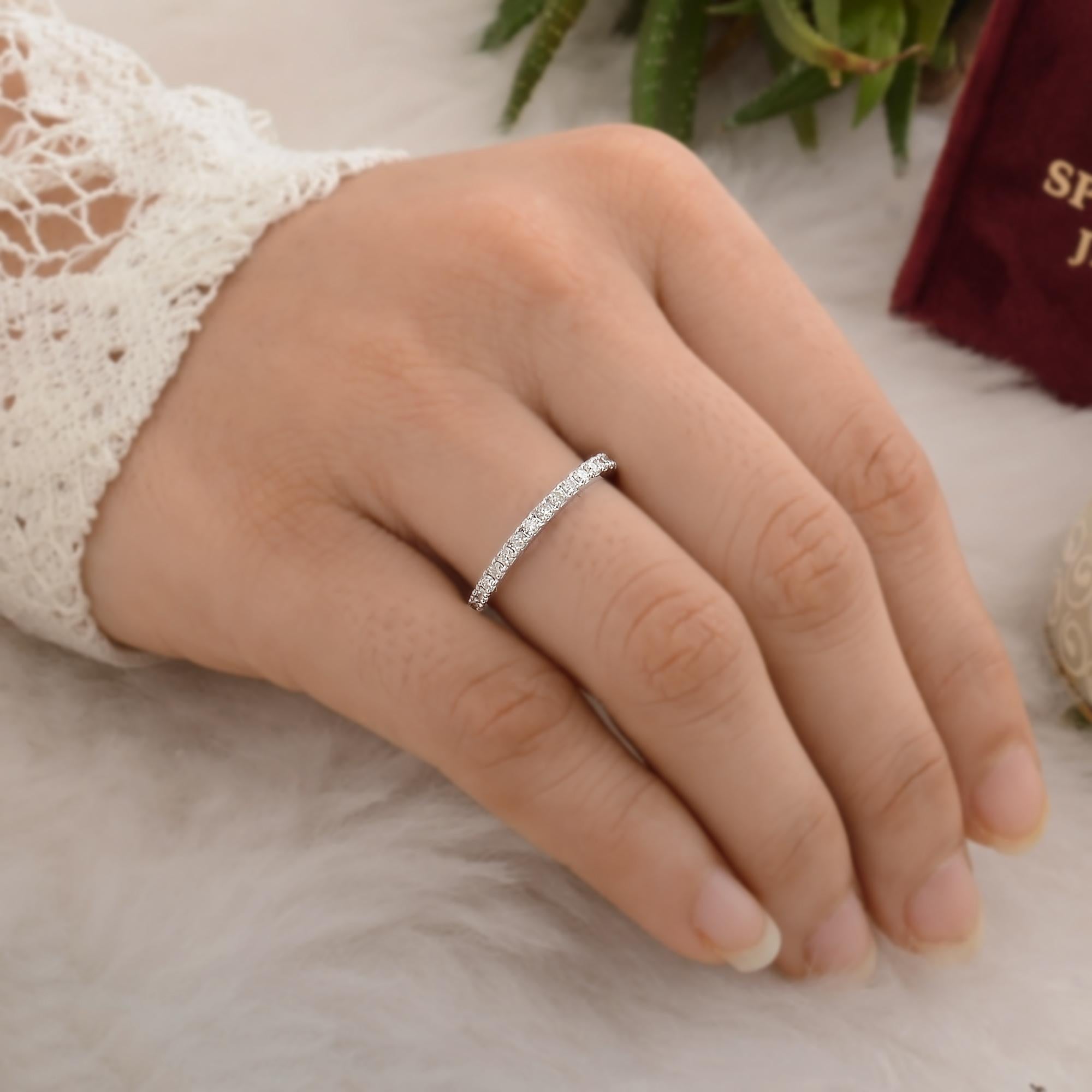 Round Cut Natural 0.63 Carat Pave Diamond Eternity Band Ring 10 Karat White Gold Jewelry For Sale