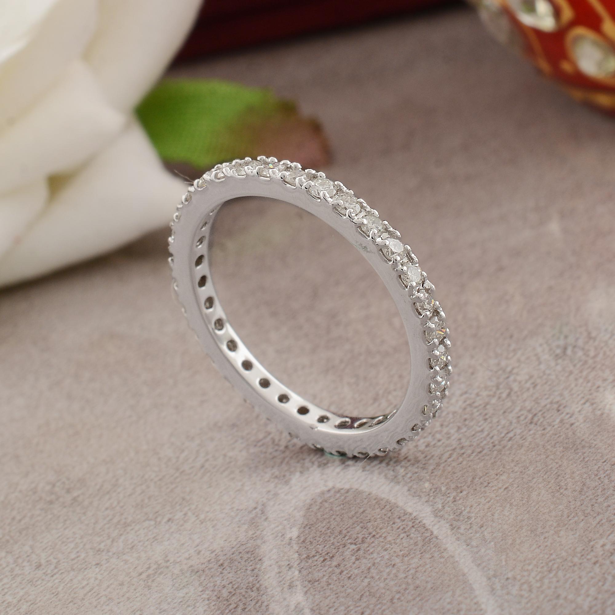 Natural 0.63 Carat Pave Diamond Eternity Band Ring 10 Karat White Gold Jewelry In New Condition For Sale In Diera, Dubai