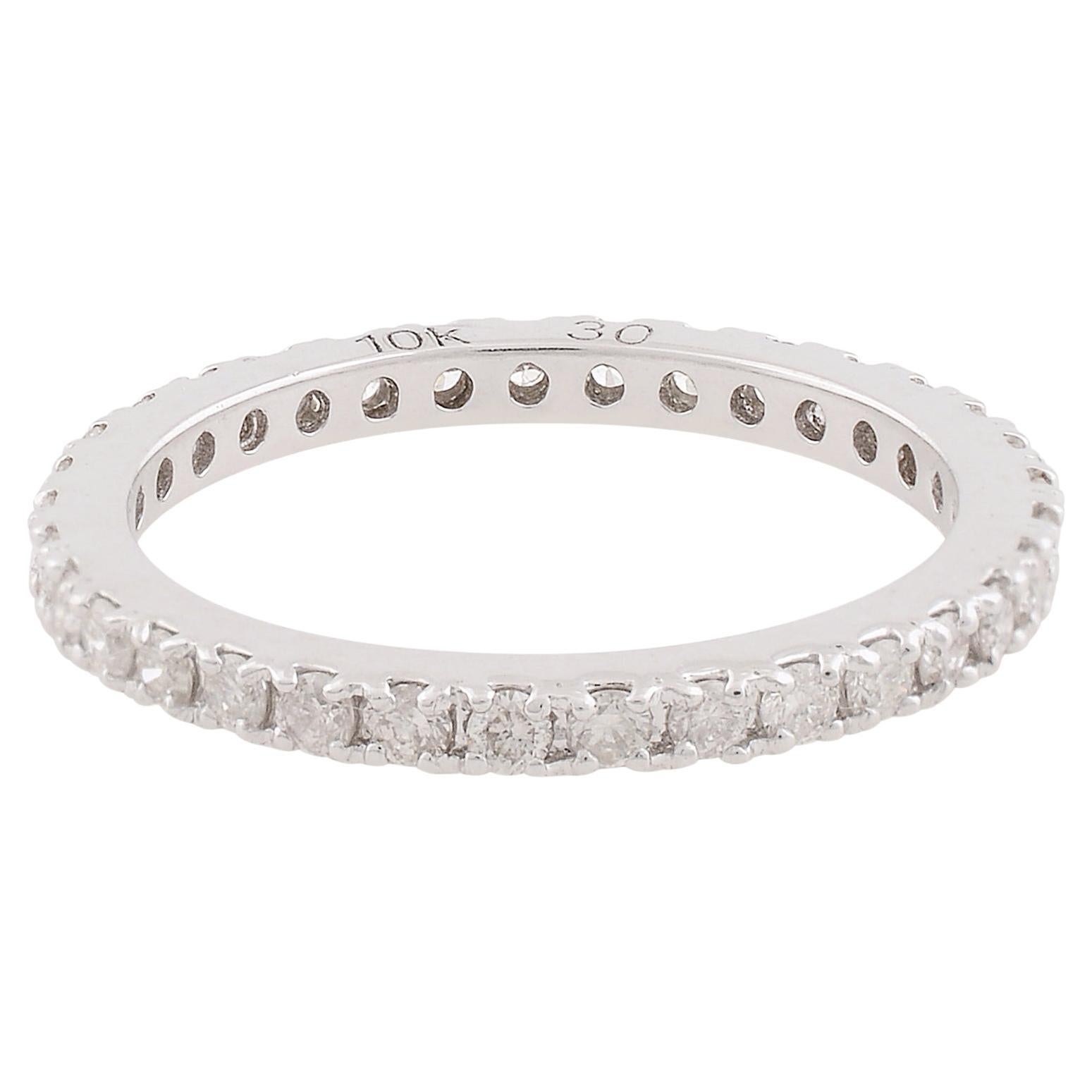 Natural 0.63 Carat Pave Diamond Eternity Band Ring 10 Karat White Gold Jewelry For Sale
