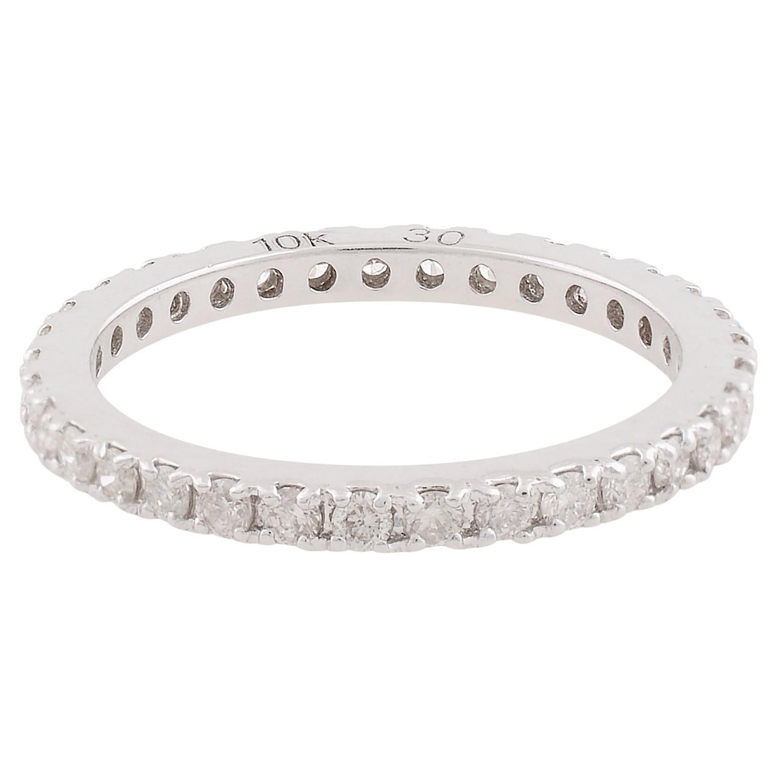 Natural 0.63 Carat Pave Diamond Eternity Band Ring 10 Karat White Gold Jewelry For Sale