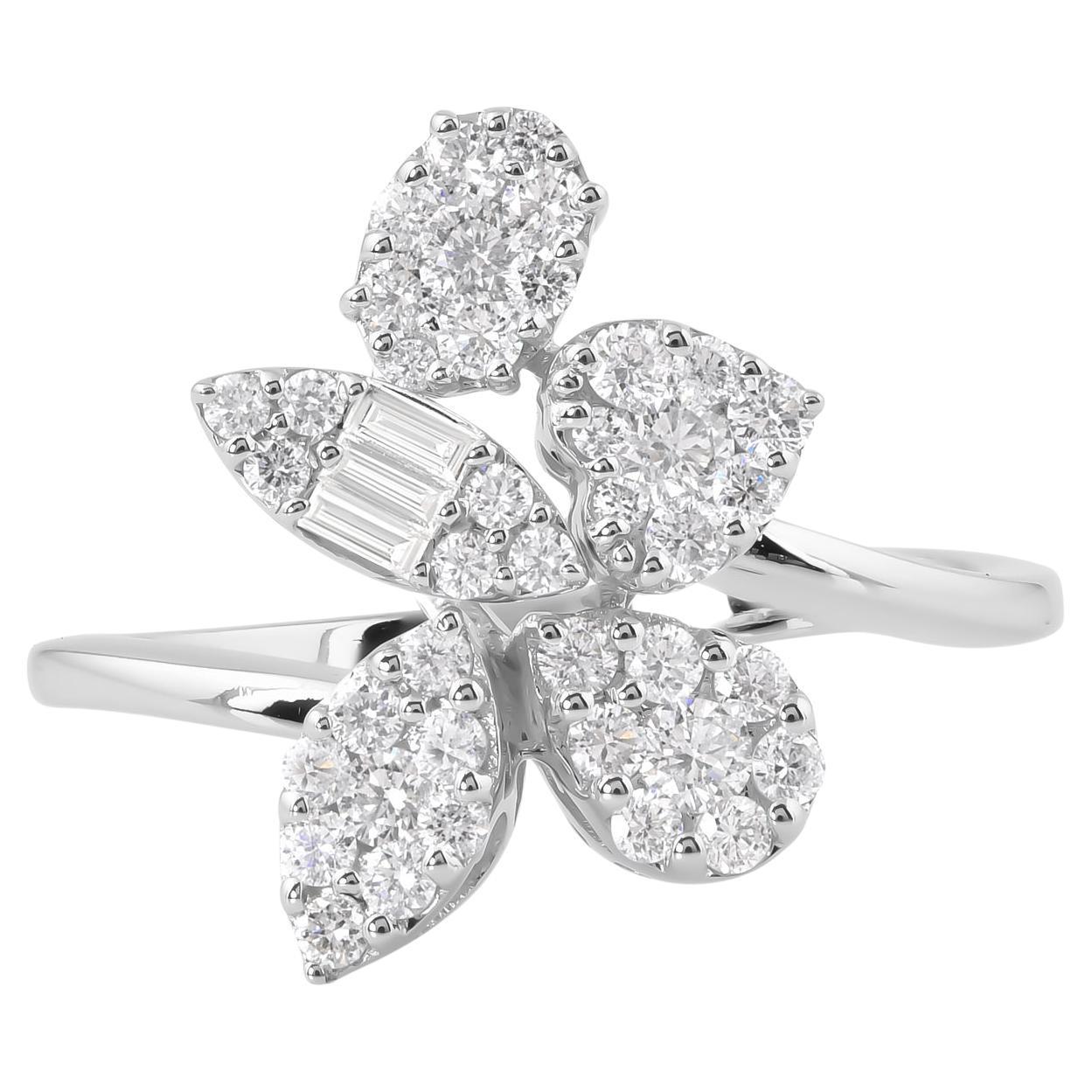 Natural 0.63 Carat SI Clarity HI Color Baguette Diamond Ring 18 Karat White Gold