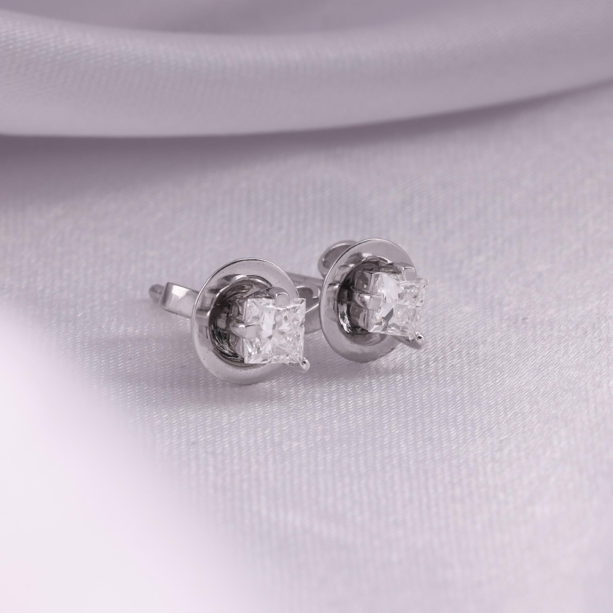 Pendientes finos de diamantes naturales de 0,63 quilates, claridad SI y color HI, oro blanco de 9 quilates en venta 1