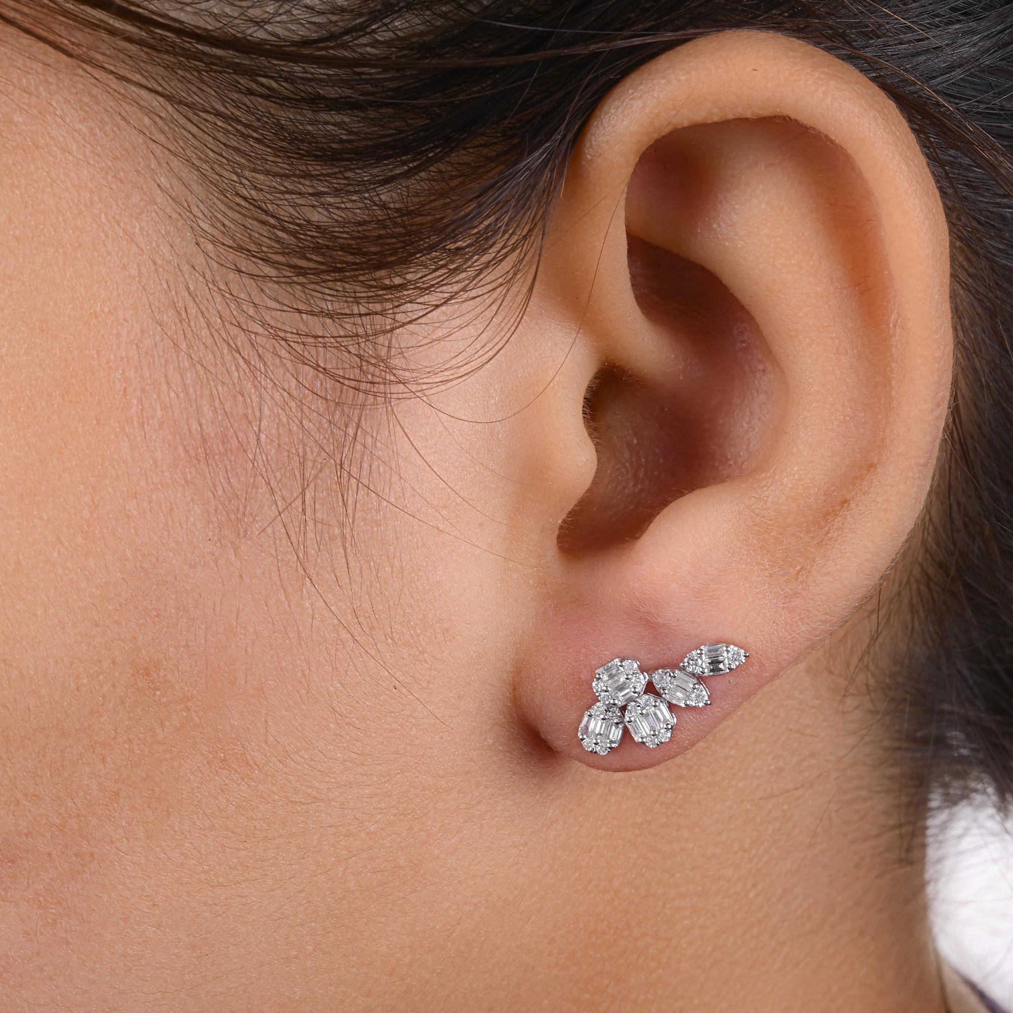 Baguette Cut Natural 0.64 Carat SI/H Baguette Diamond Earrings 14 Karat White Gold Jewelry For Sale