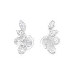Natural 0.64 Carat SI/H Diamond Cluster Stud Earrings 18 Karat White Gold