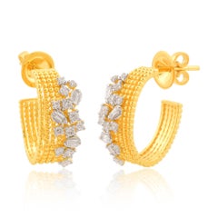 Natürliche 0,65 Karat Baguette SI/HI Diamant-Kugelcreolen-Ohrringe 18k Gelbgold
