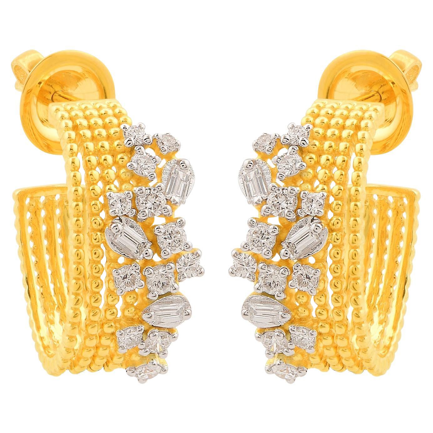 Pendientes de aro con bola de diamantes SI/HI baguette naturales de 0,65 quilates Oro amarillo de 18k