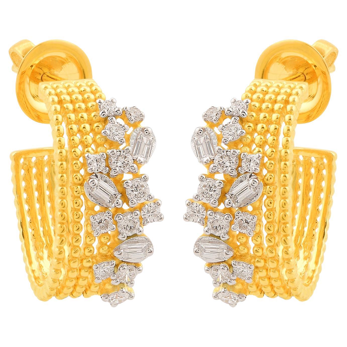 Natürliche 0,65 Karat Baguette SI/HI Diamant-Kugelcreolen-Ohrringe 18k Gelbgold im Angebot