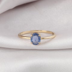 Natural 0.65 Carat Blue Sapphire Gemstone Ring 14 Karat Yellow Gold Jewelry