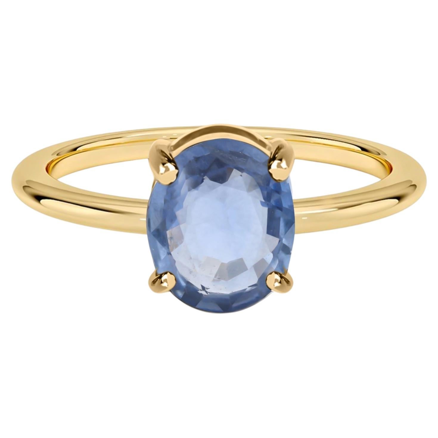 Natürlicher 0,65 Karat Blauer Saphir Edelstein Ring 14 Karat Gelbgold Schmuck