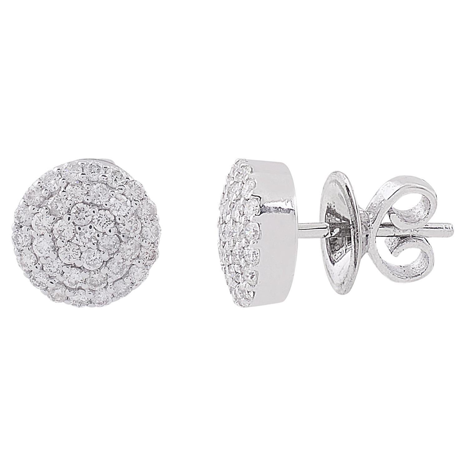 Illuminate your ensemble with the enchanting sparkle of these Natural 0.65 Carat Round Diamond Disc Stud Earrings, elegantly crafted in gleaming 10 Karat White Gold. These captivating earrings are a celebration of modern elegance and sophistication,