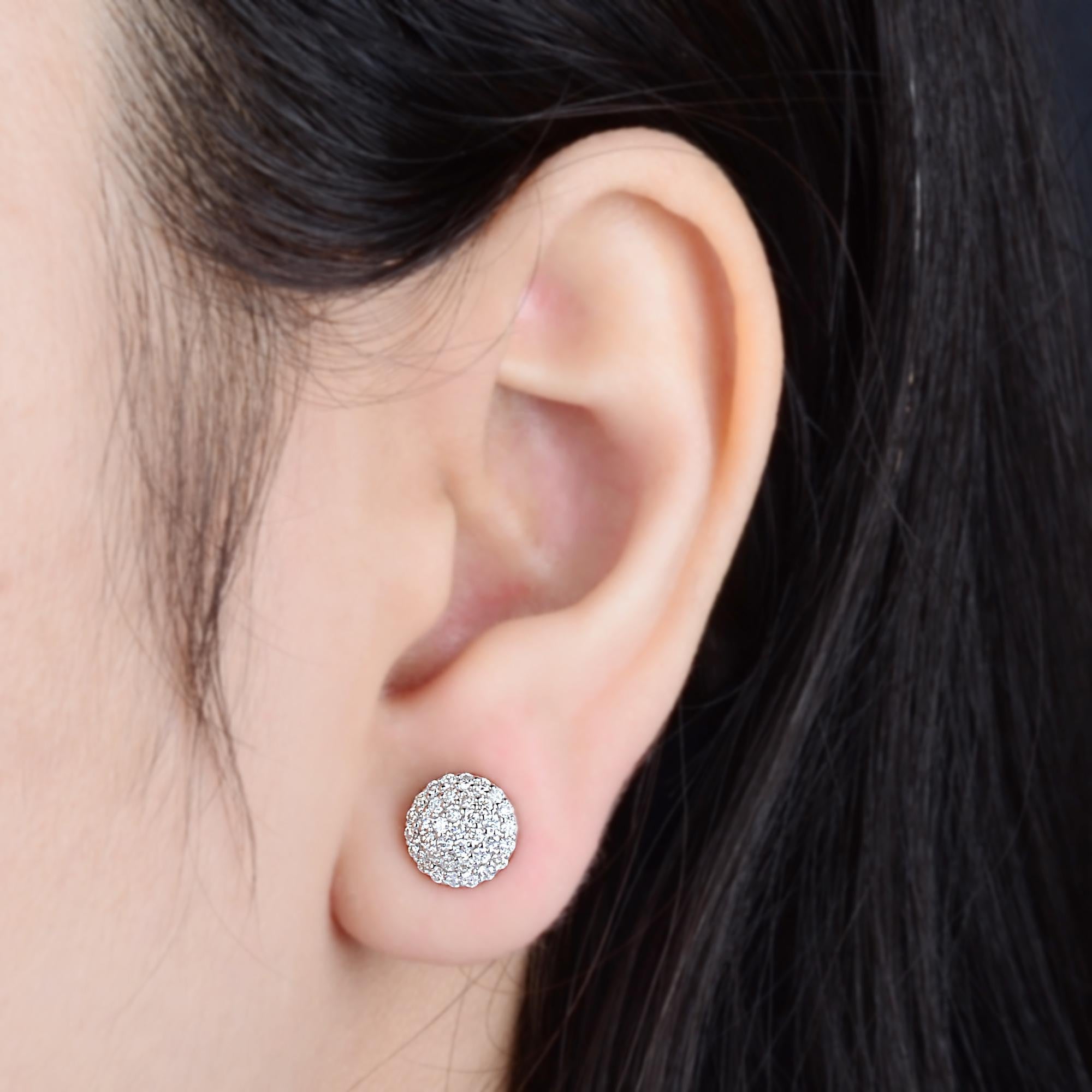 Modern Natural 0.65 Carat Round Diamond Disc Stud Earrings 10 Karat White Gold Jewelry For Sale