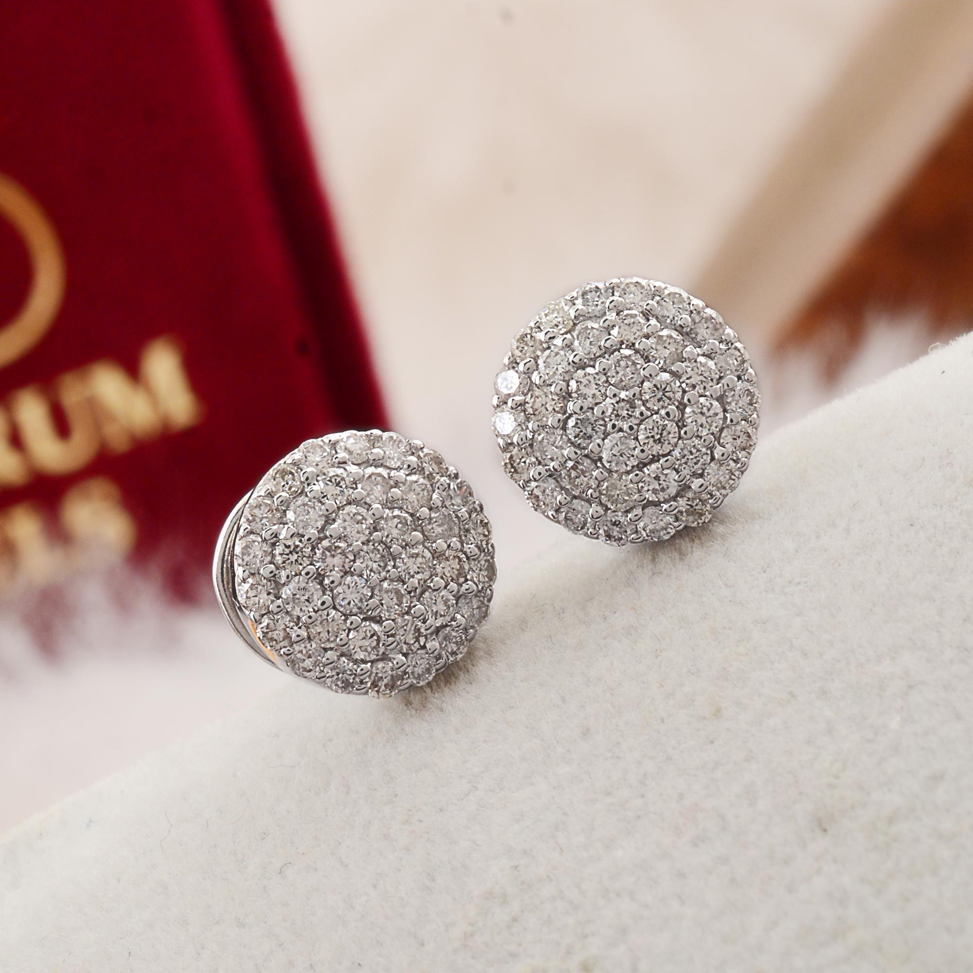Round Cut Natural 0.65 Carat Round Diamond Disc Stud Earrings 10 Karat White Gold Jewelry For Sale