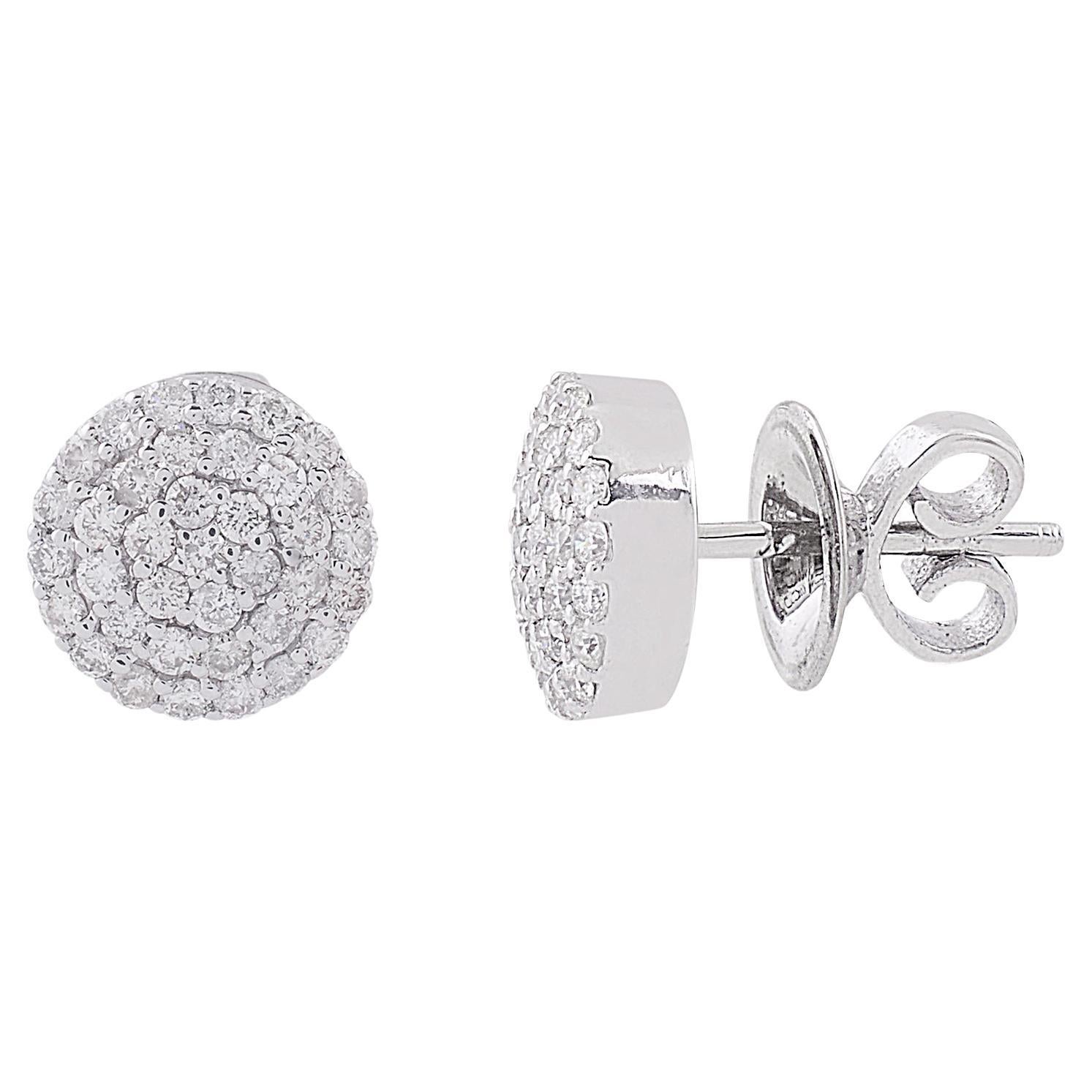 Natural 0.65 Carat Round Diamond Disc Stud Earrings 10 Karat White Gold Jewelry For Sale
