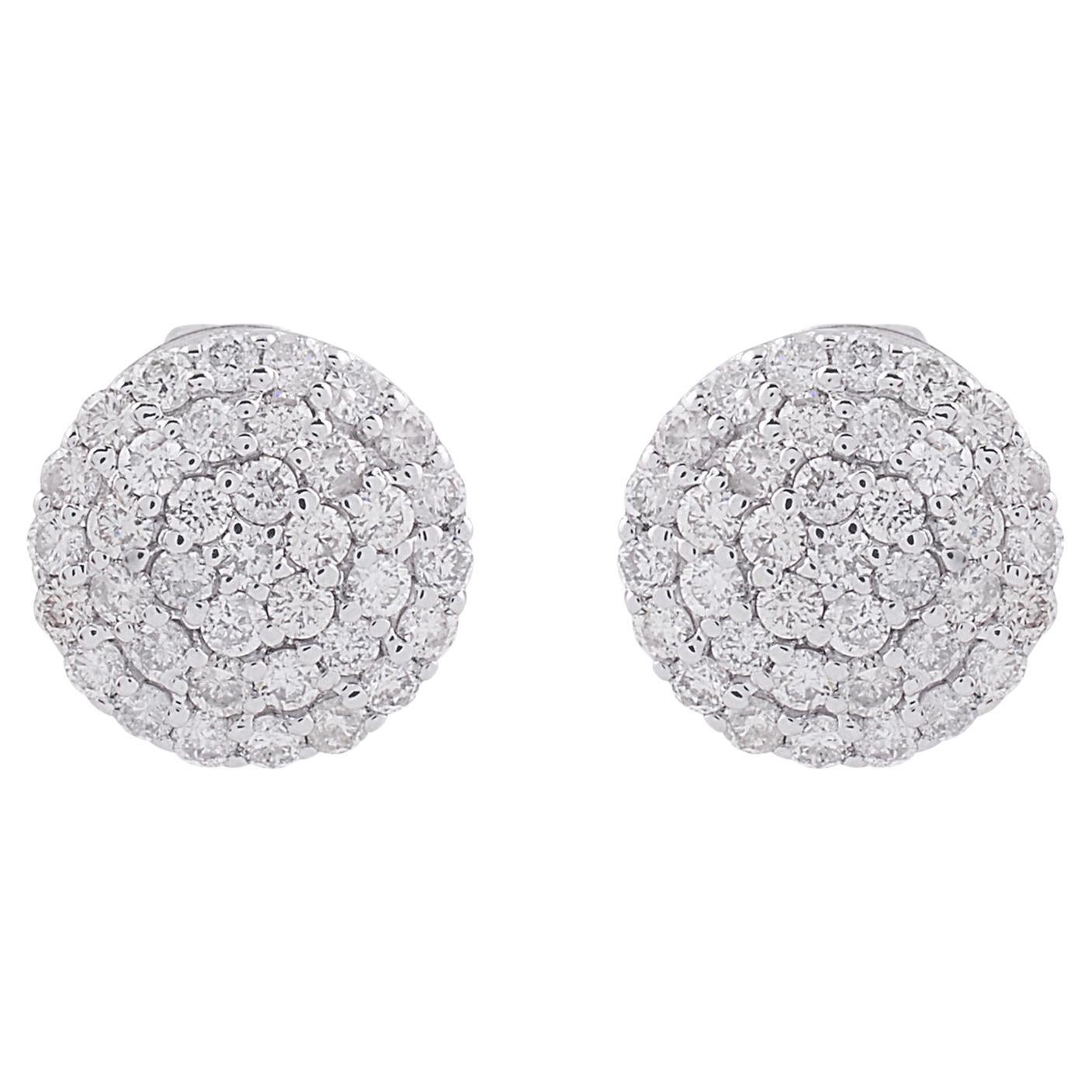 Natural 0.65 Carat Round Diamond Disc Stud Earrings 10 Karat White Gold Jewelry For Sale