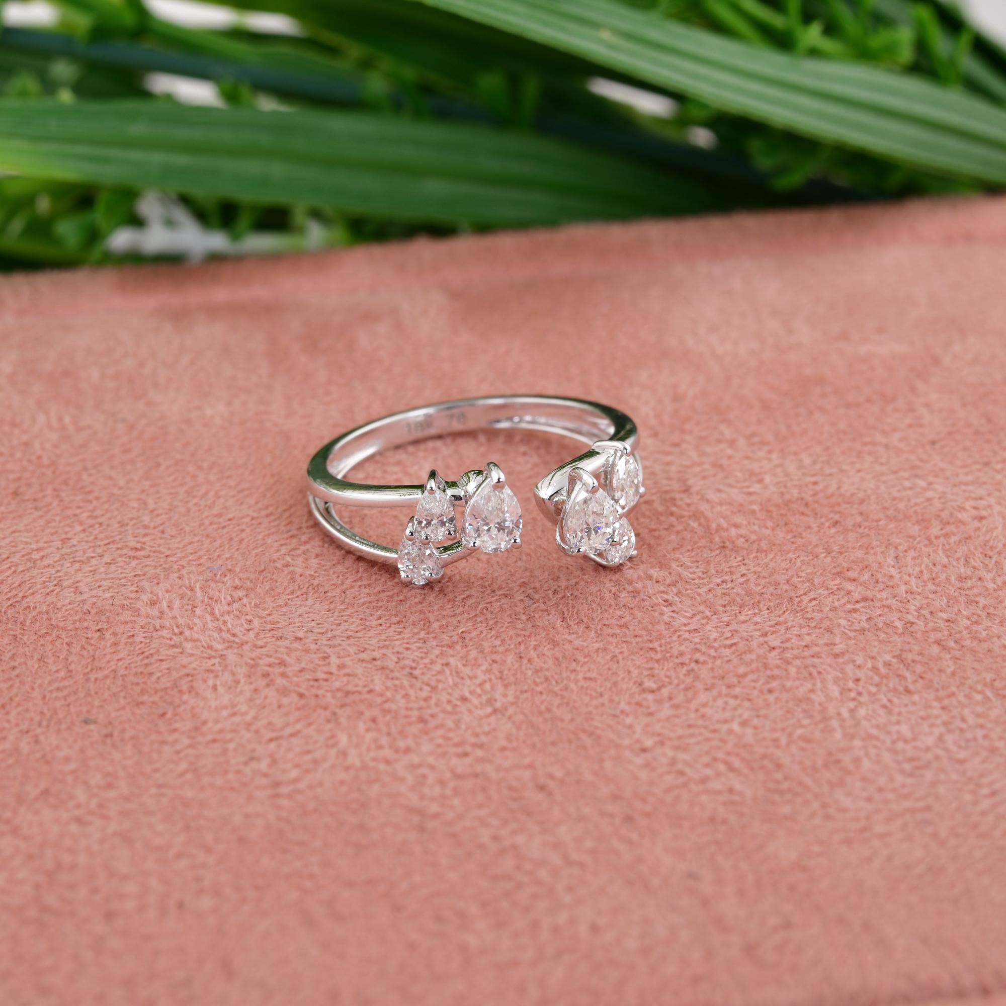 Natürlicher 0,65 Karat SI Reinheit HI Farbe Diamantring 14 Karat Weißgold Schmuckstück mit Diamanten (Tropfenschliff) im Angebot