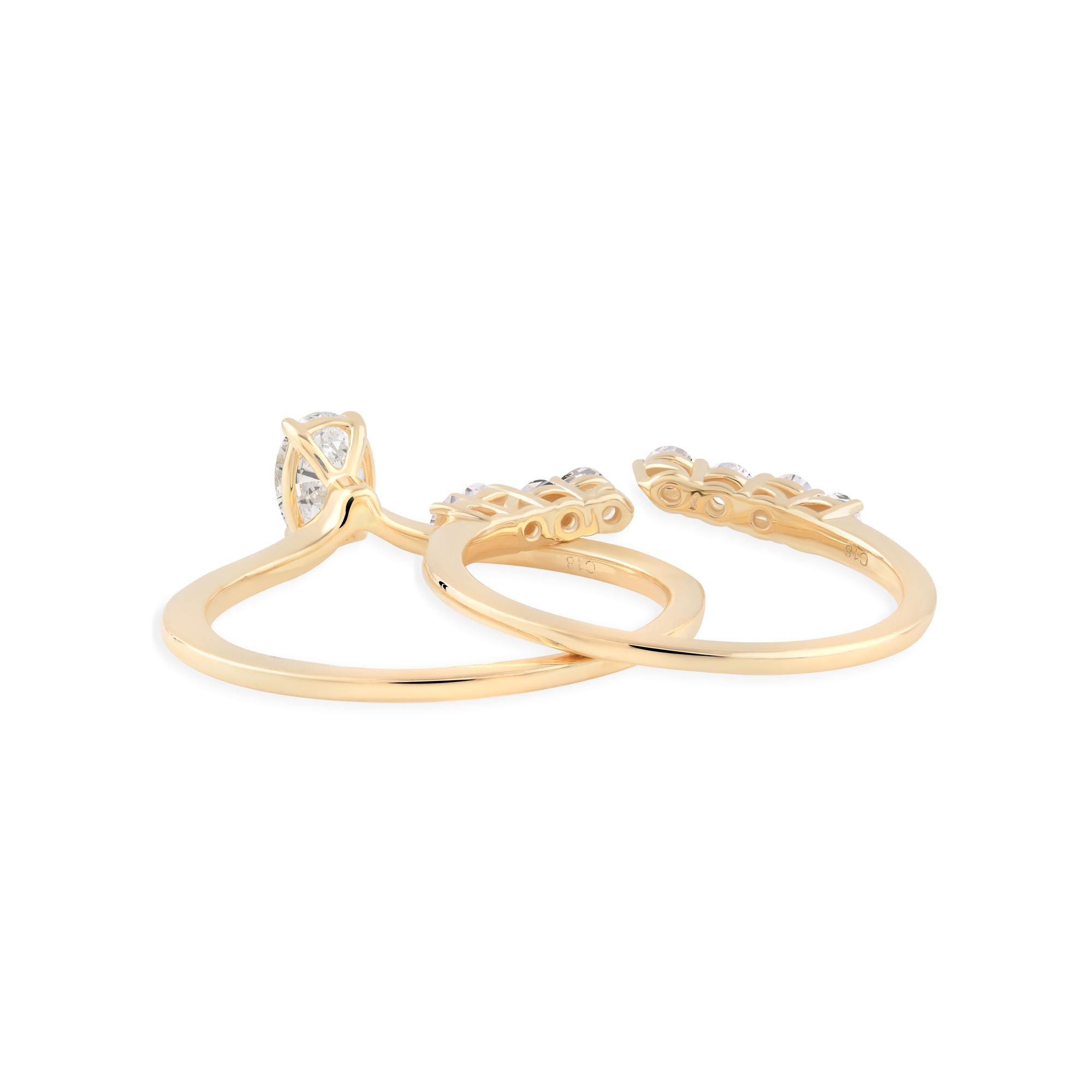 Im Angebot: Natürlicher 0,65 Karat SI Reinheit HI Farbe Diamant Zwei Ring 9 Karat Gelbgold () 4
