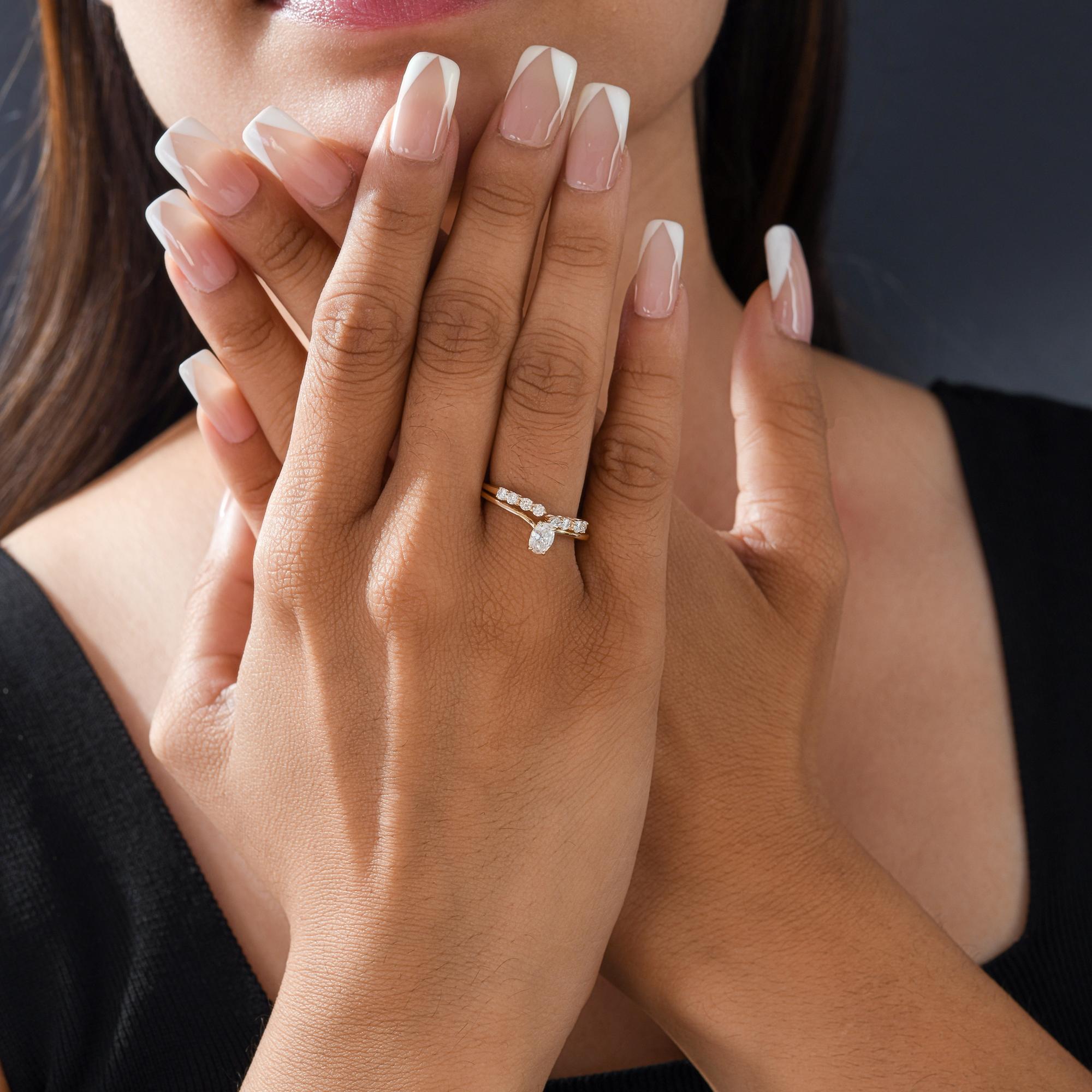 Im Angebot: Natürlicher 0,65 Karat SI Reinheit HI Farbe Diamant Zwei Ring 9 Karat Gelbgold () 2