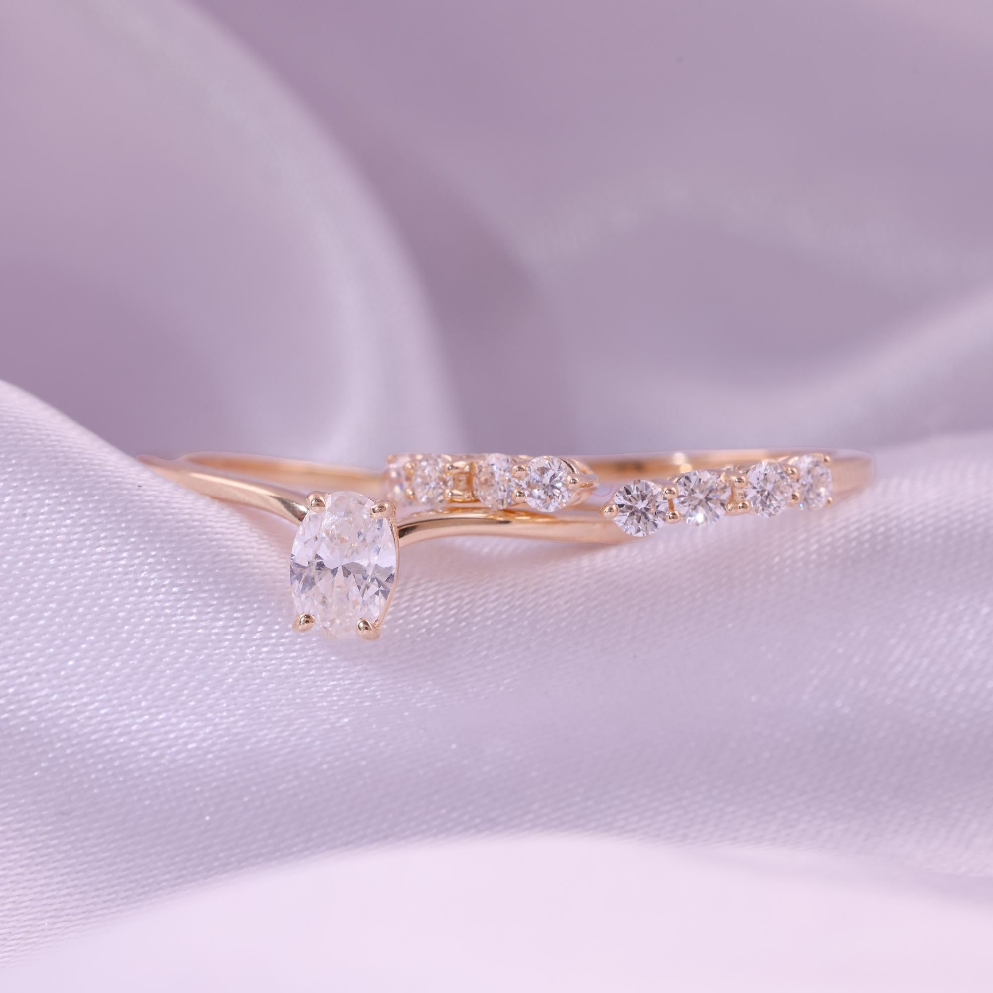 Im Angebot: Natürlicher 0,65 Karat SI Reinheit HI Farbe Diamant Zwei Ring 9 Karat Gelbgold () 5