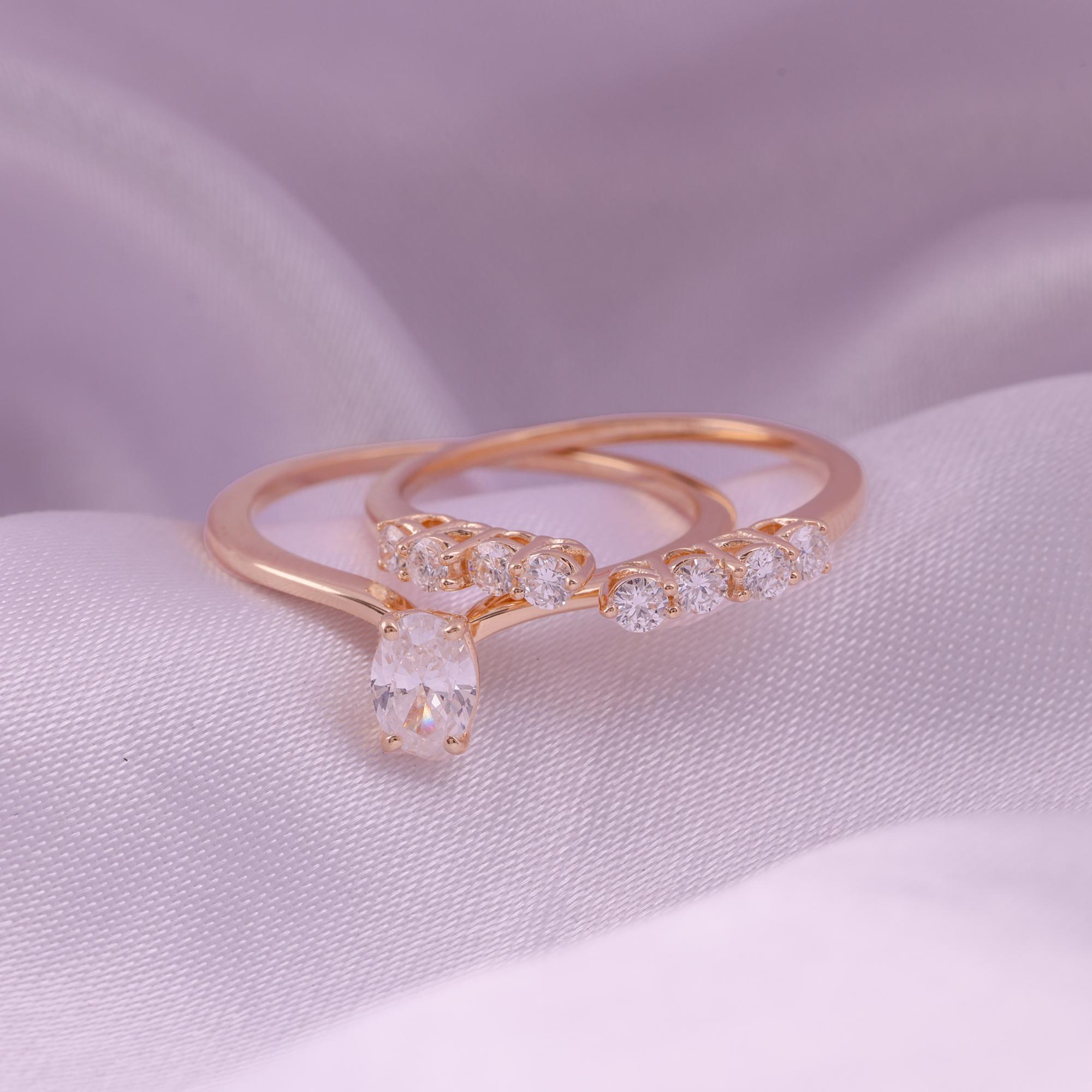 Im Angebot: Natürlicher 0,65 Karat SI Reinheit HI Farbe Diamant Zwei Ring 9 Karat Gelbgold () 6