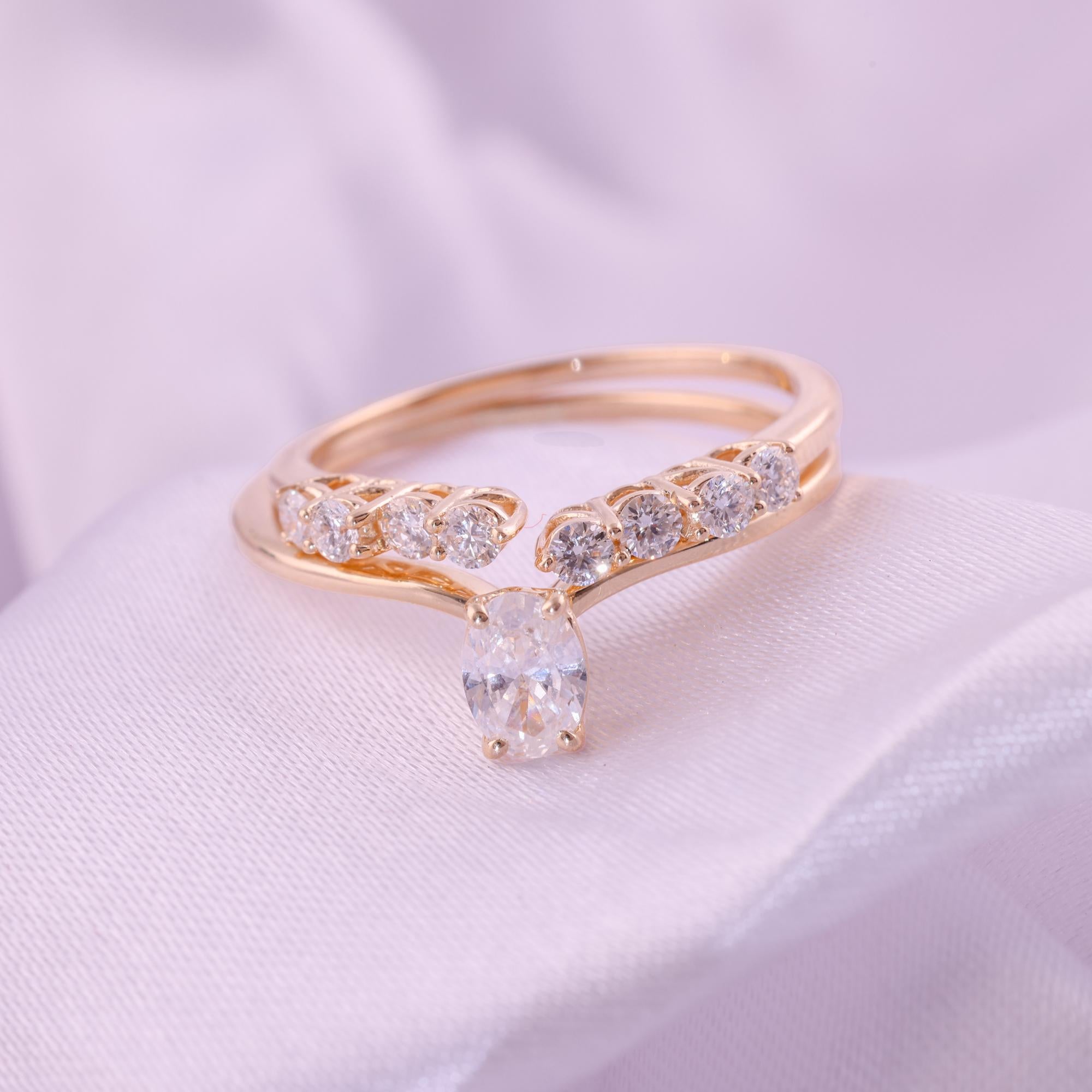 Im Angebot: Natürlicher 0,65 Karat SI Reinheit HI Farbe Diamant Zwei Ring 9 Karat Gelbgold () 7