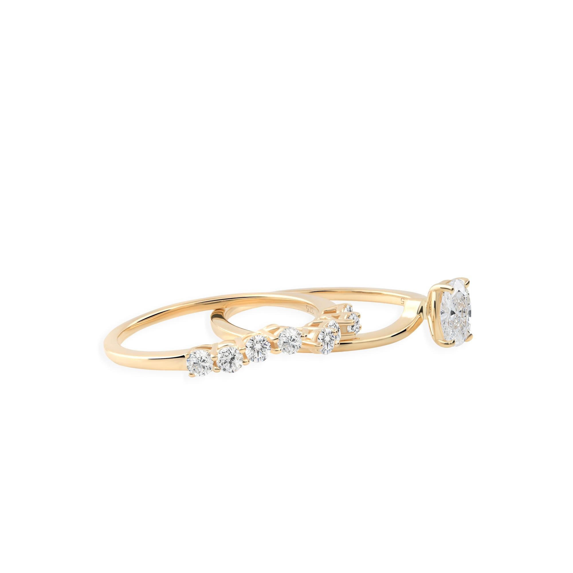 Im Angebot: Natürlicher 0,65 Karat SI Reinheit HI Farbe Diamant Zwei Ring 9 Karat Gelbgold () 8