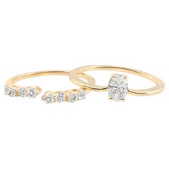 Nature 0.65 Carat SI Clarity HI Color Diamond Two Ring 9 Karat Yellow Gold