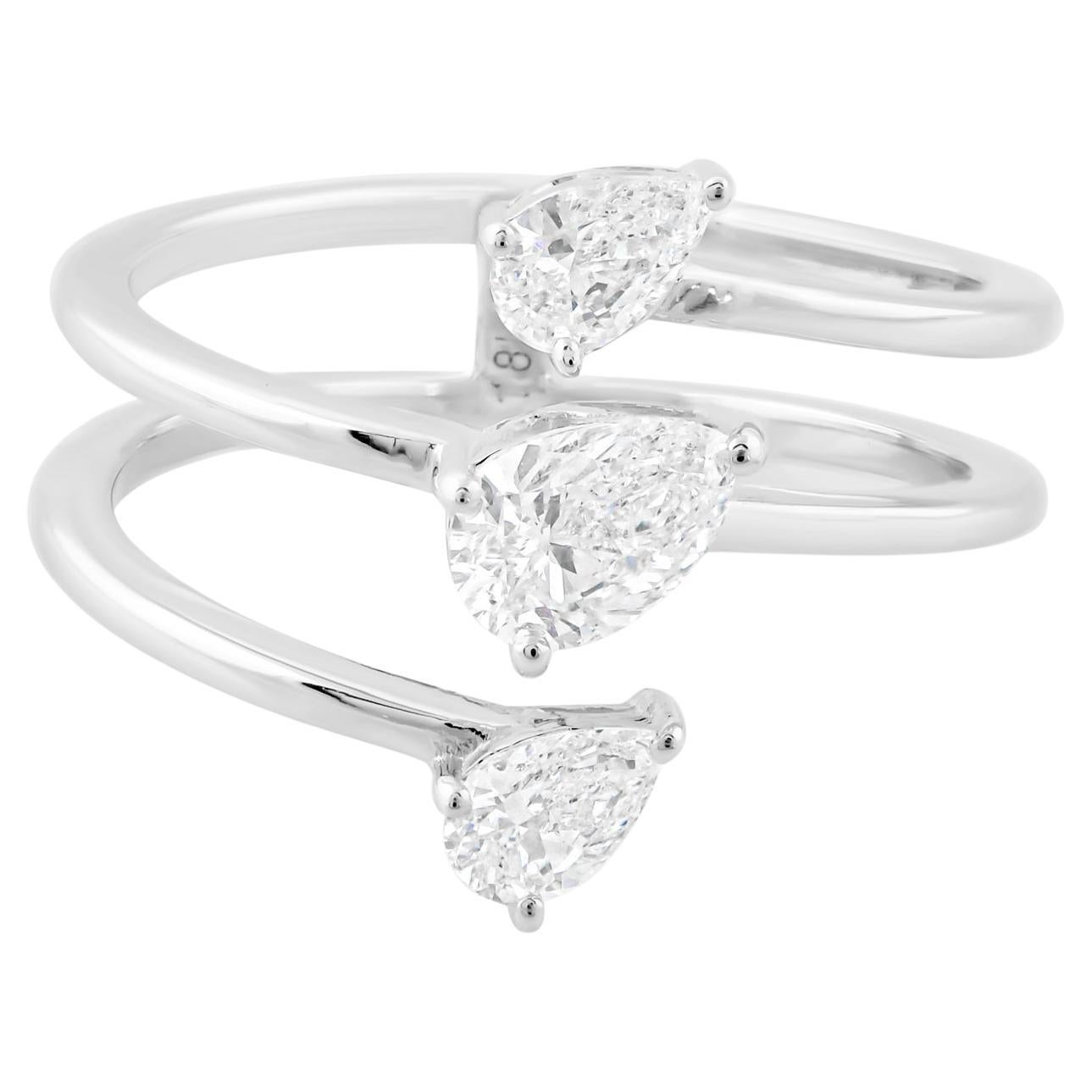 Anillo de diamantes pera natural de 0,65 quilates, claridad SI y color HI, oro blanco de 14 quilates