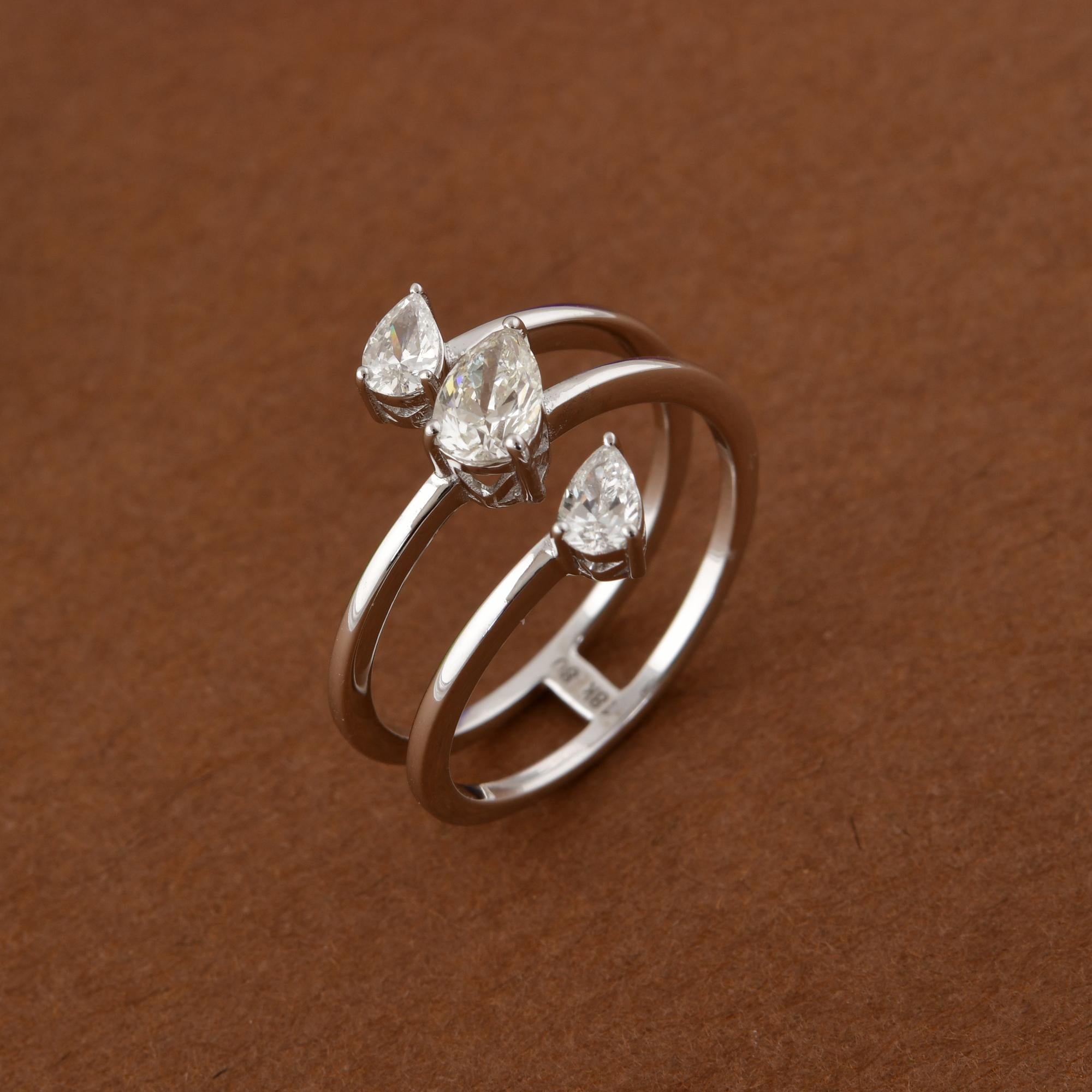 Modern Natural 0.65 Carat SI Clarity HI Color Pear Diamond Ring 18 Karat White Gold For Sale