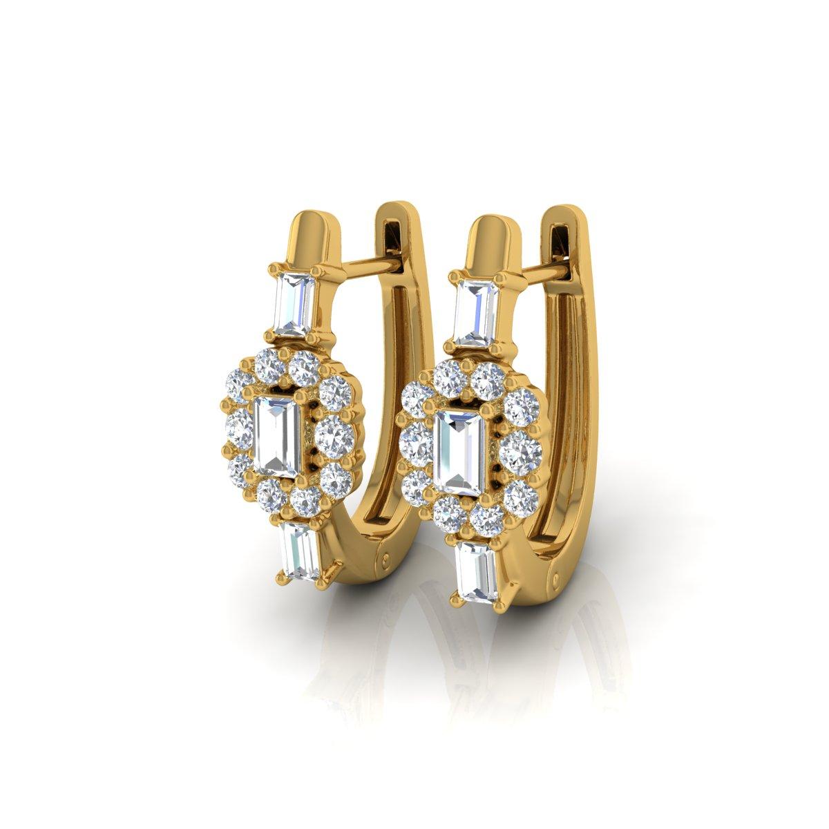 Moderne Boucles d'oreilles diamant naturel 0.65 carat SI/H Round Briliant Cut or jaune 14 carats en vente