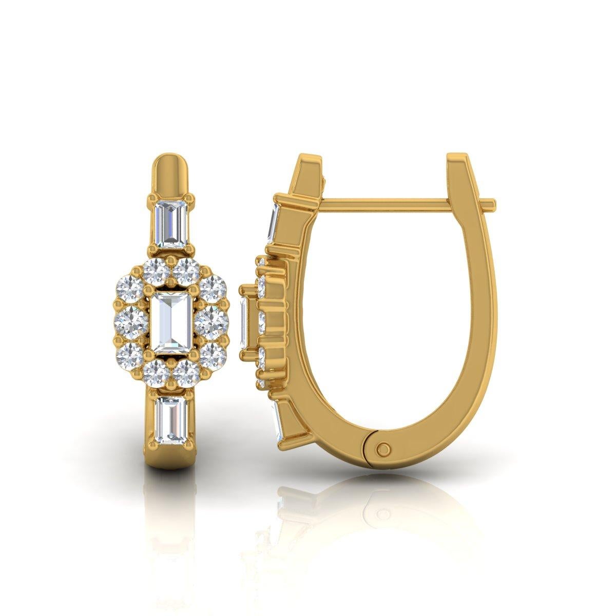 Taille ronde Boucles d'oreilles diamant naturel 0.65 carat SI/H Round Briliant Cut or jaune 14 carats en vente