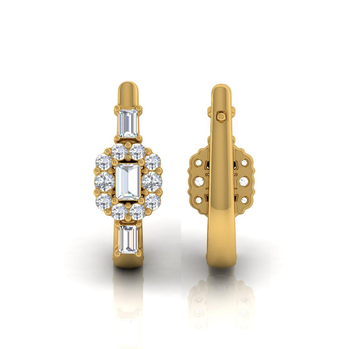 Boucles d'oreilles diamant naturel 0.65 carat SI/H Round Briliant Cut or jaune 14 carats Neuf - En vente à Diera, Dubai