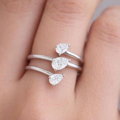 Natural 0.65 Carat Three Pear Diamond Spiral Ring 18 Karat White Gold
