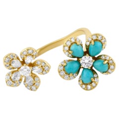 Natural 0.65cts Turquoise & 0.71cts Diamond Ring in 14k Gold