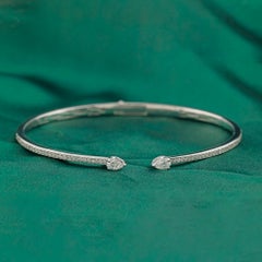 Natural 0.66 Carat Diamond Pear Cut Cuff Bangle in 18K White Gold Fine Jewelry