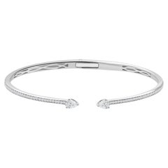 Natural 0.66 Carat Diamond Pear Cut Cuff Bangle in 18K White Gold Fine Jewelry